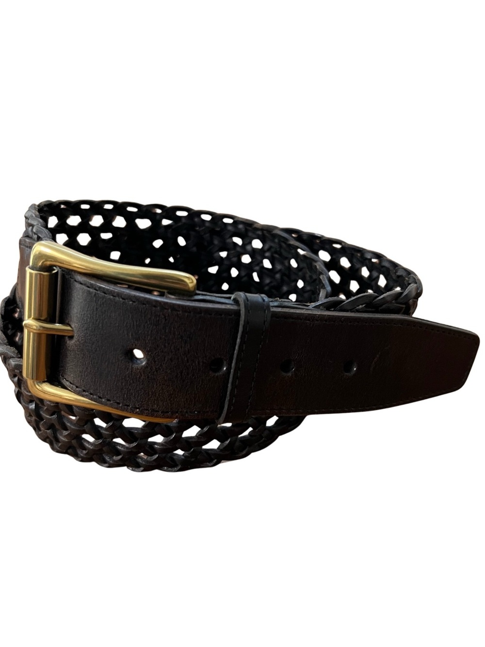 Brown Leather Woven Belt Brass - Tone Buckle Talbots Size Medium